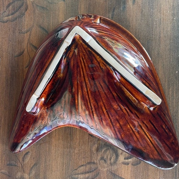 VINTAGE MCM Butterfly Ashtray Drip Glaze Brown and Gold Boomerang Shape - Picture 5 of 8